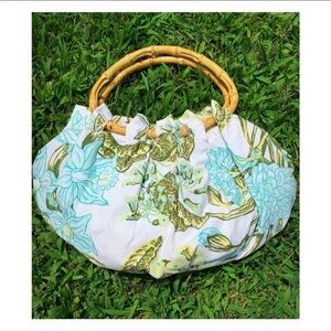 Ann Taylor LOFT bag, fabric with bamboo handles — Timeless